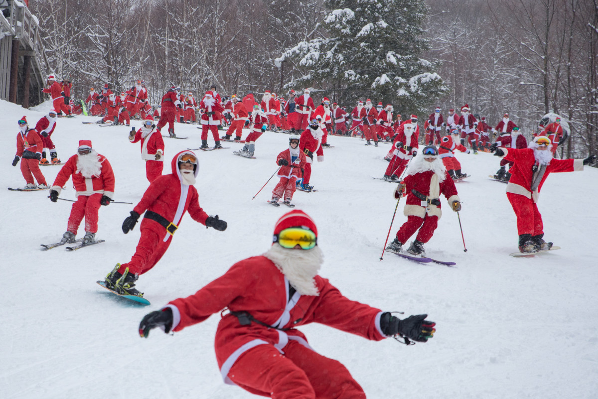 200 Santas Ski at 19th Annual Santa Sunday at Sunday River, Maine