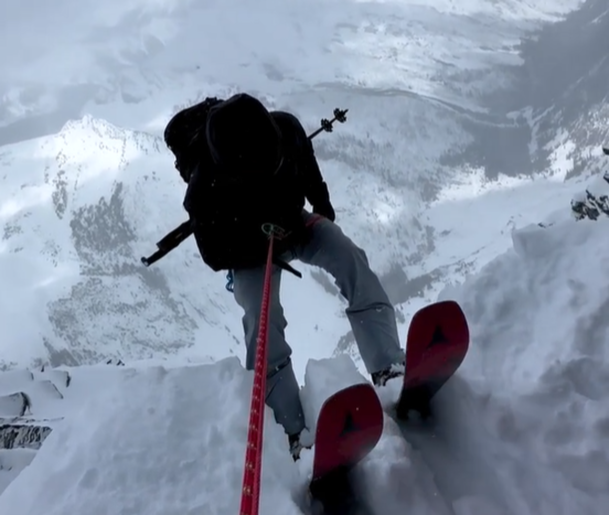 Watch Skier Disappears Over Cliff To Access Secret Stash