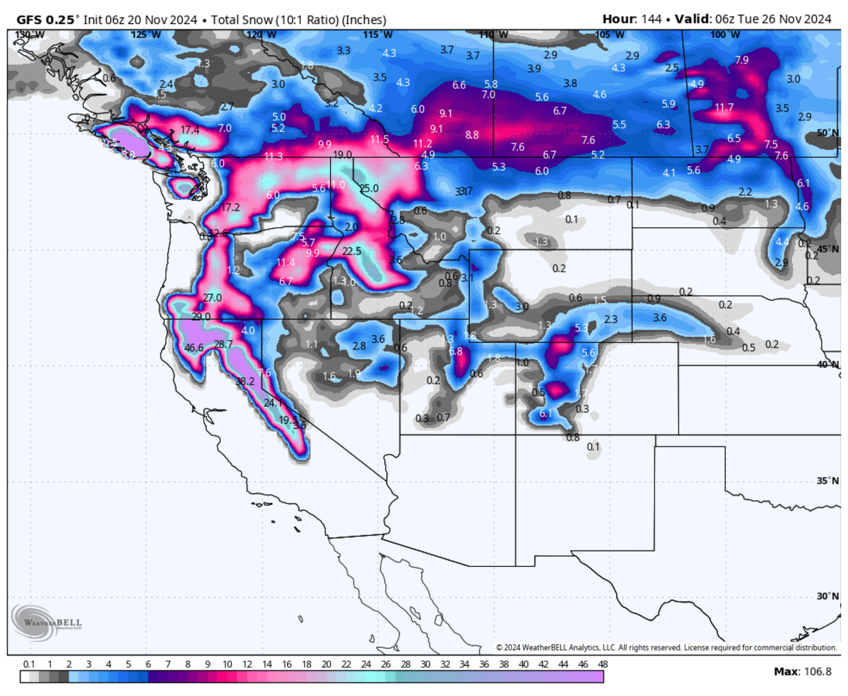 Atmospheric River to Bring Several Feet of Snow to California